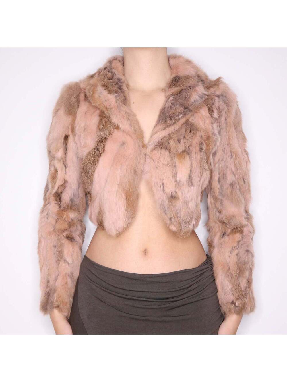 Y2K Pink and Brown Real Fur Bolero (S)